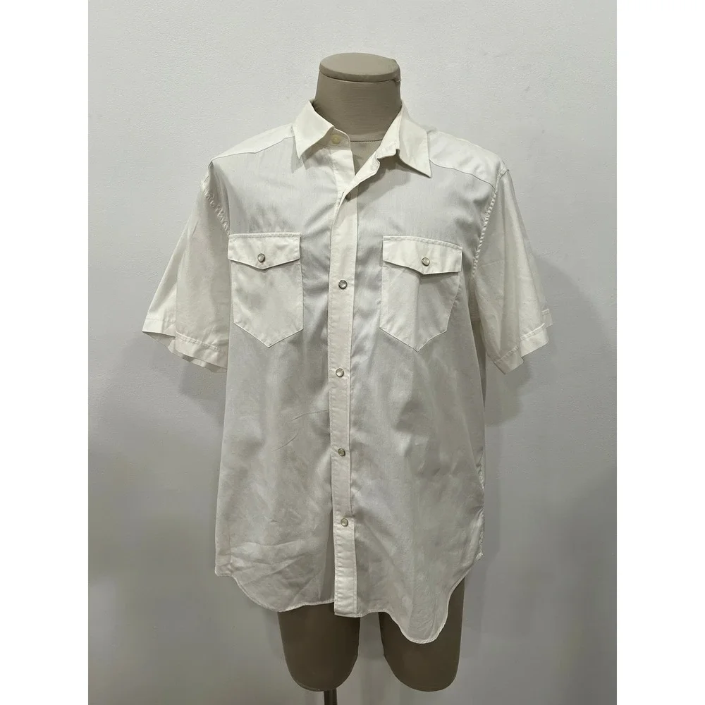 Banana Republic Shirt Pearl Snap Button Down Mens XL White Western Slim Fit